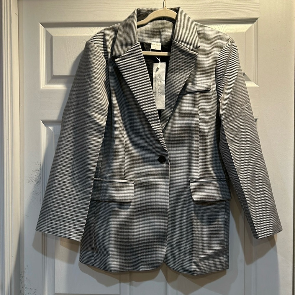 NWT! Silk & Salt Oversized Black White Houndstooth Blazer Jacket M